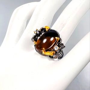 Smokey quartz & topaz dragonfly ring sz8.5